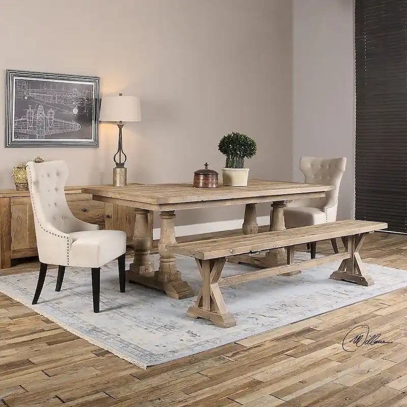 48-Inch Upholstered Bench with Grey Fabric and Tapered Wood Legs