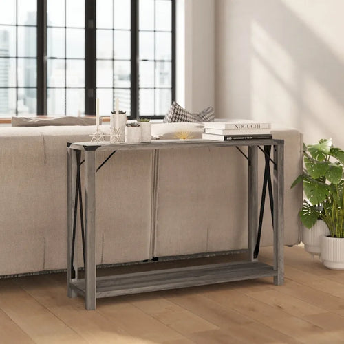 2-Tier Farmhouse Console Table with Metal Braces and Corner Caps