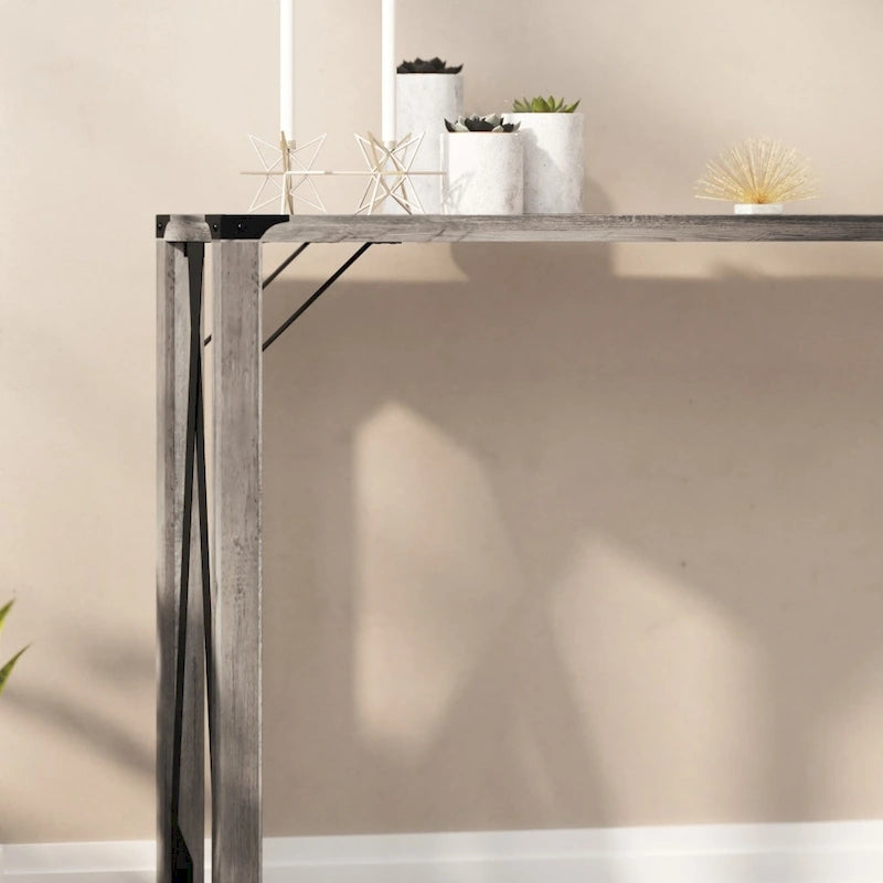 2-Tier Farmhouse Console Table with Metal Braces and Corner Caps