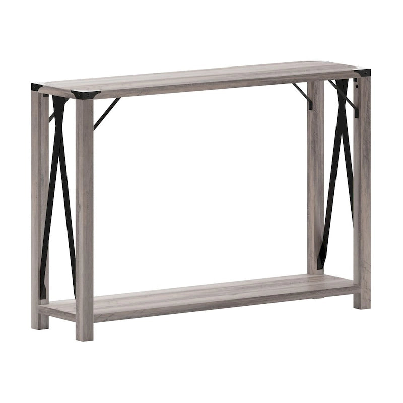 2-Tier Farmhouse Console Table with Metal Braces and Corner Caps