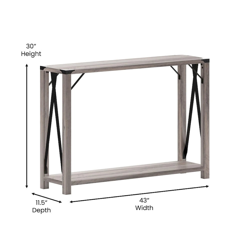 2-Tier Farmhouse Console Table with Metal Braces and Corner Caps