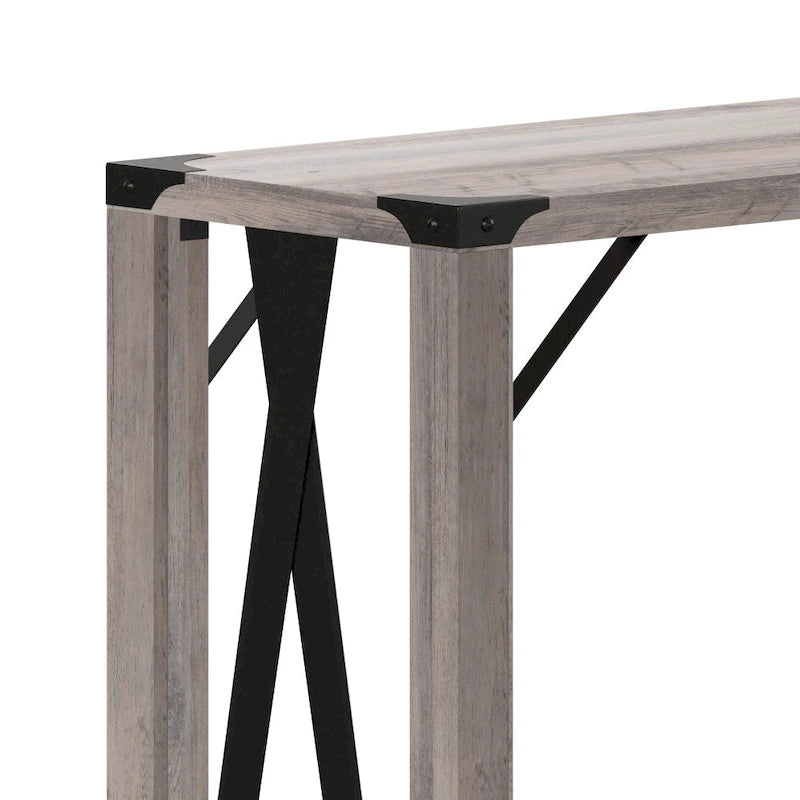 2-Tier Farmhouse Console Table with Metal Braces and Corner Caps