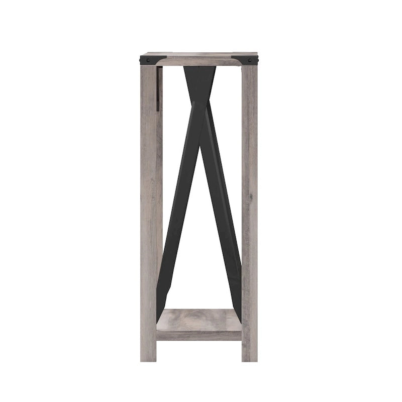 2-Tier Farmhouse Console Table with Metal Braces and Corner Caps