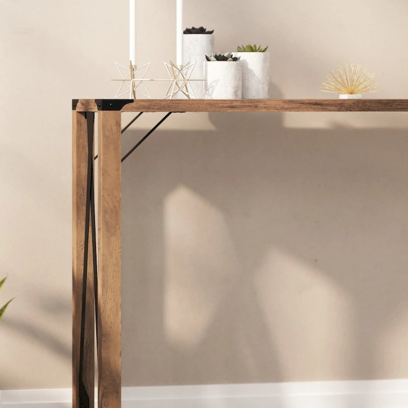 2-Tier Farmhouse Console Table with Metal Braces and Corner Caps