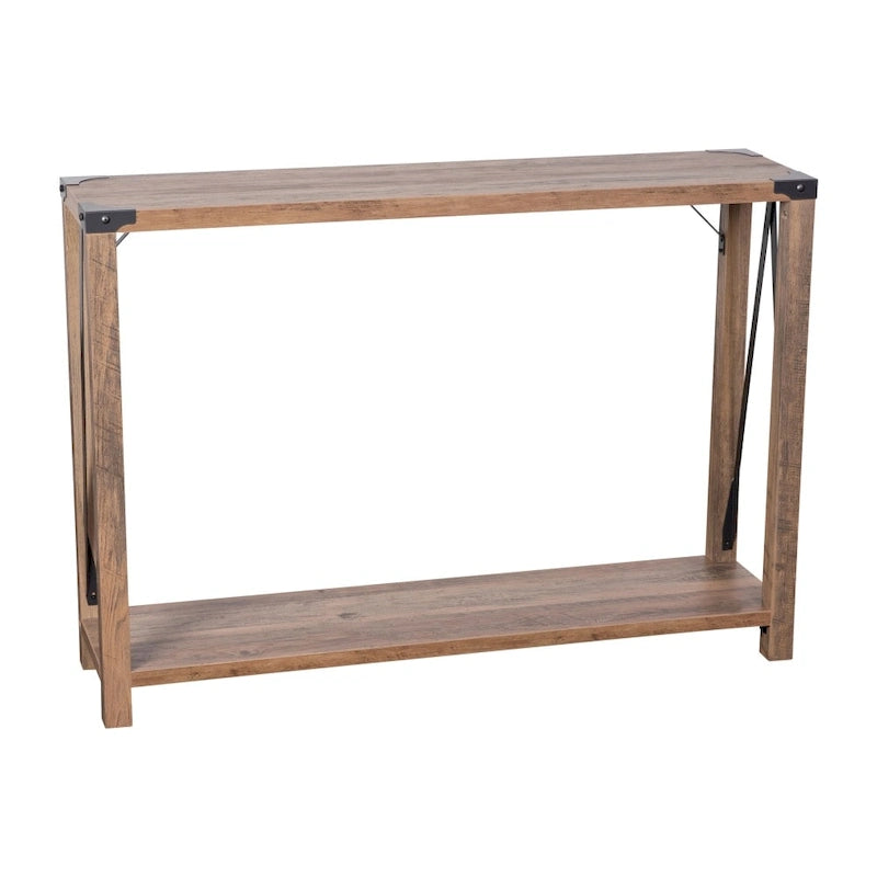2-Tier Farmhouse Console Table with Metal Braces and Corner Caps