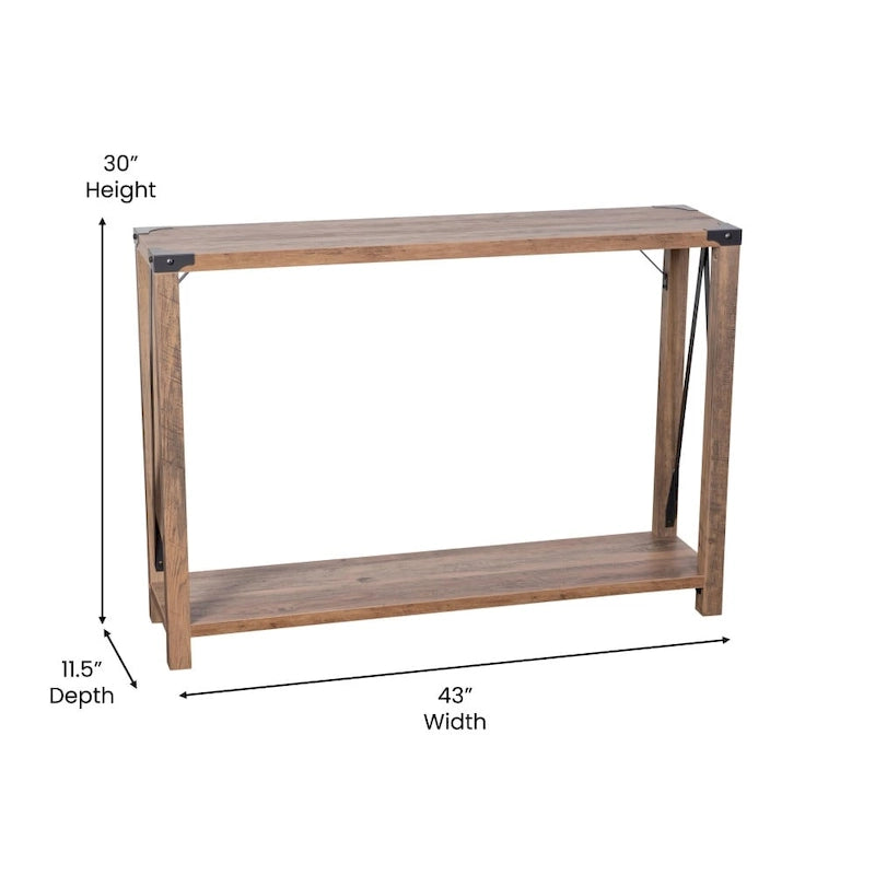 2-Tier Farmhouse Console Table with Metal Braces and Corner Caps