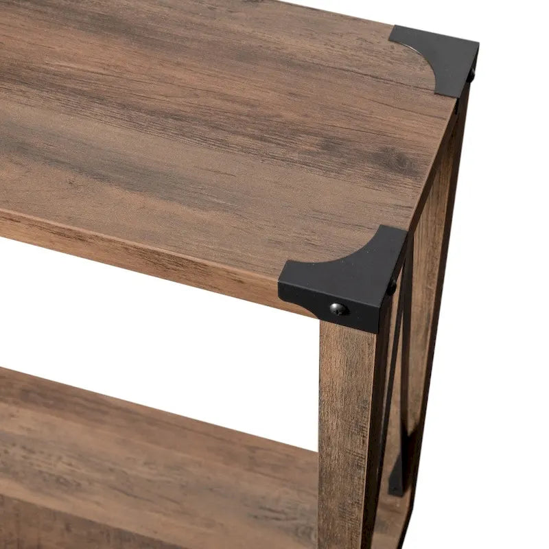 2-Tier Farmhouse Console Table with Metal Braces and Corner Caps