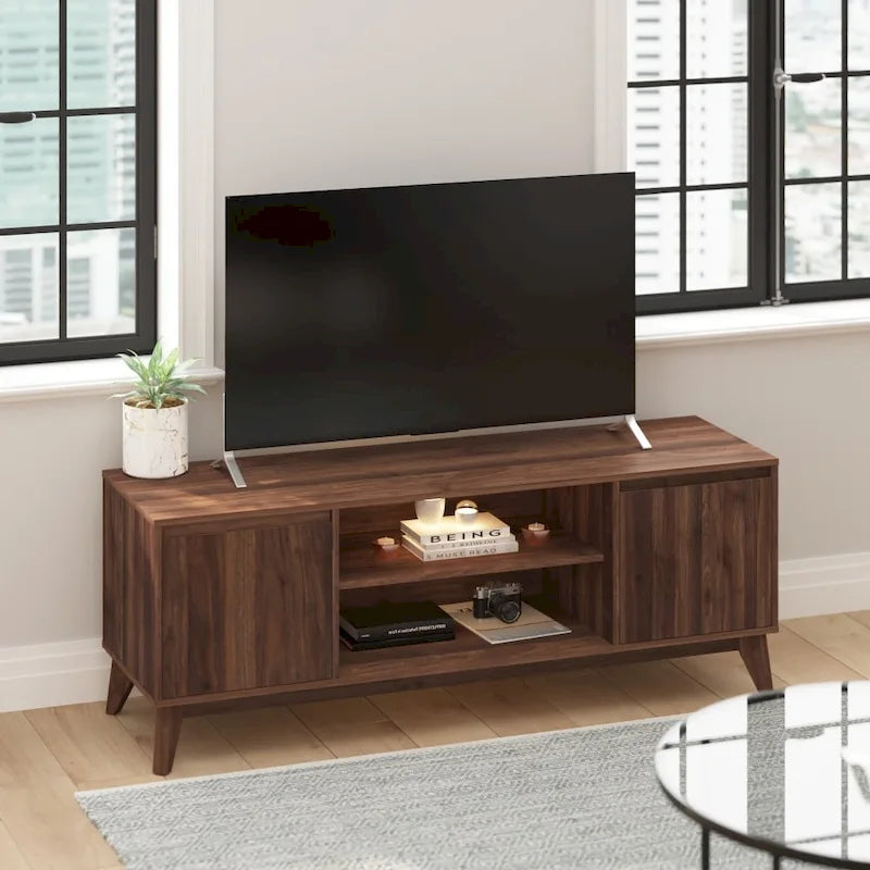 Mid-Century Media Console with Soft-Close Doors and Adjustable Shelf