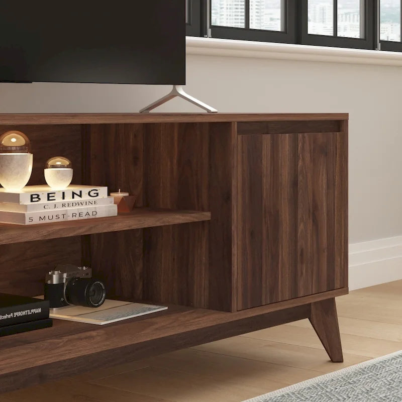 Mid-Century Media Console with Soft-Close Doors and Adjustable Shelf