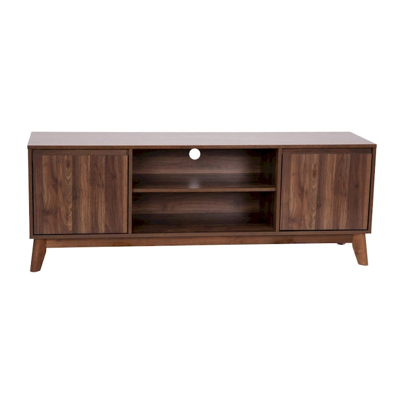 Mid-Century Media Console with Soft-Close Doors and Adjustable Shelf