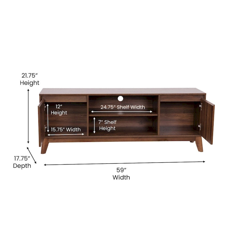 Mid-Century Media Console with Soft-Close Doors and Adjustable Shelf
