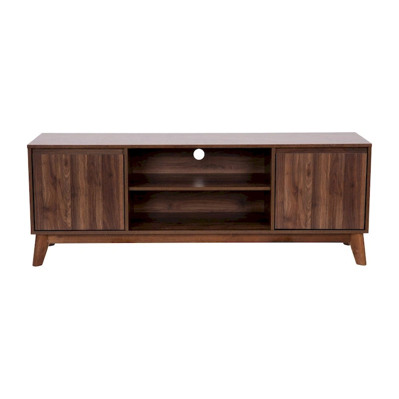 Mid-Century Media Console with Soft-Close Doors and Adjustable Shelf