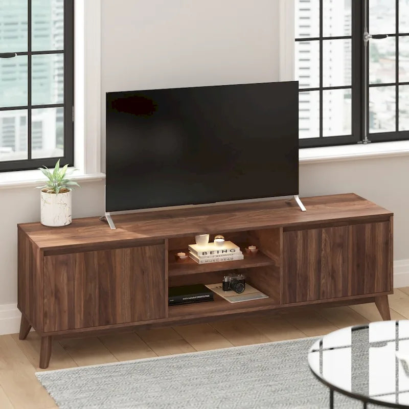 Mid-Century Media Console with Soft-Close Doors and Adjustable Shelf