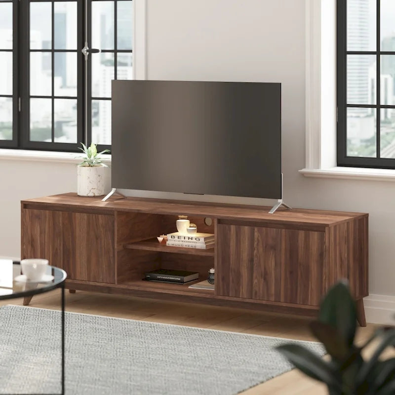 Mid-Century Media Console with Soft-Close Doors and Adjustable Shelf