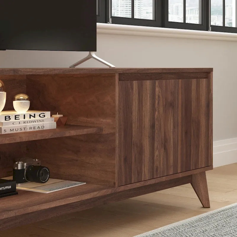 Mid-Century Media Console with Soft-Close Doors and Adjustable Shelf