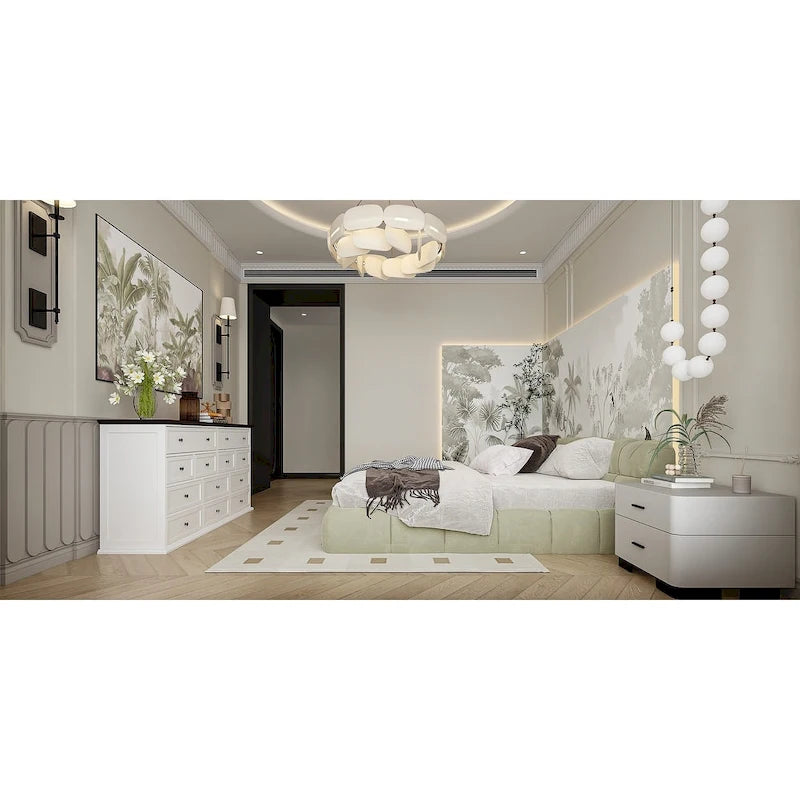 12-Drawer Dresser in Brown and White, 61-Inch Wide