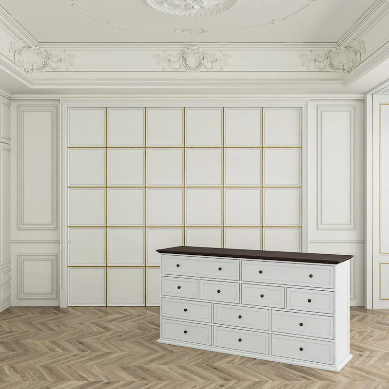 12-Drawer Dresser in Brown and White, 61-Inch Wide