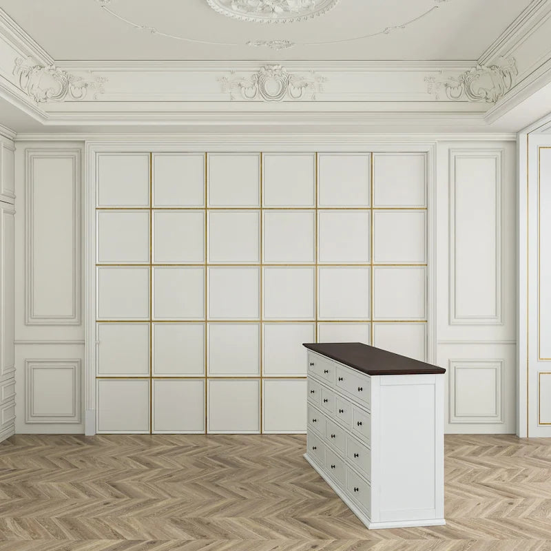 12-Drawer Dresser in Brown and White, 61-Inch Wide