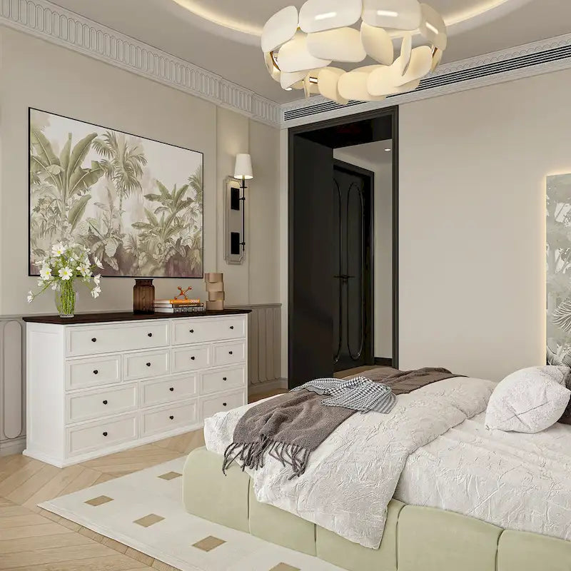 12-Drawer Dresser in Brown and White, 61-Inch Wide