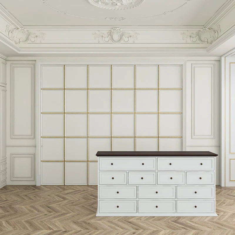12-Drawer Dresser in Brown and White, 61-Inch Wide