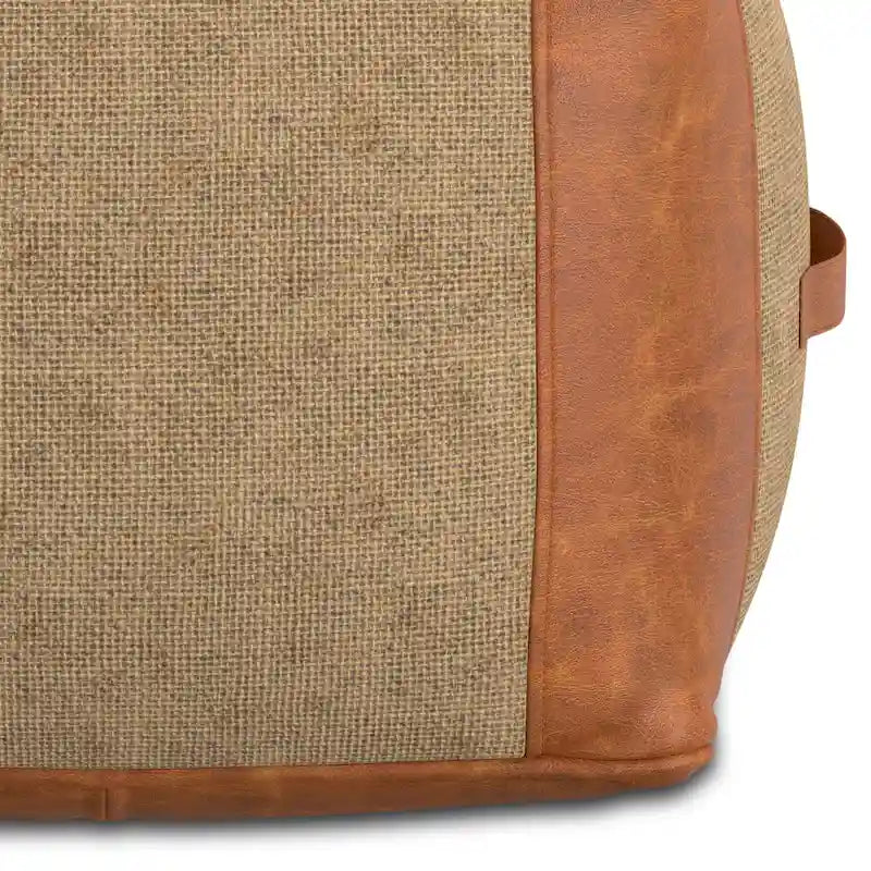 Square Genuine Leather and Jute Pouf Ottoman, 18-Inch
