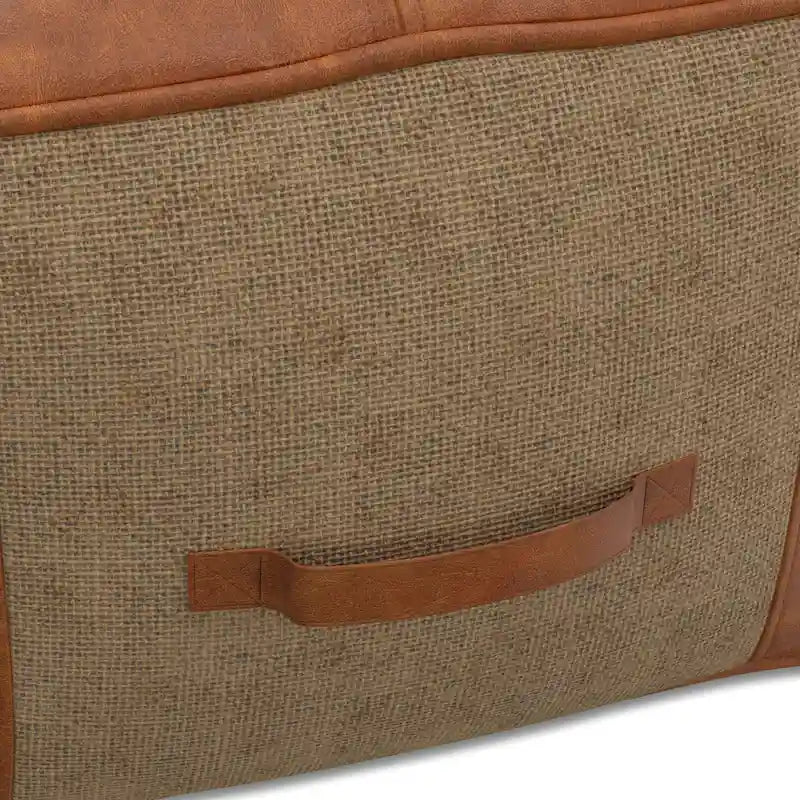 Square Genuine Leather and Jute Pouf Ottoman, 18-Inch