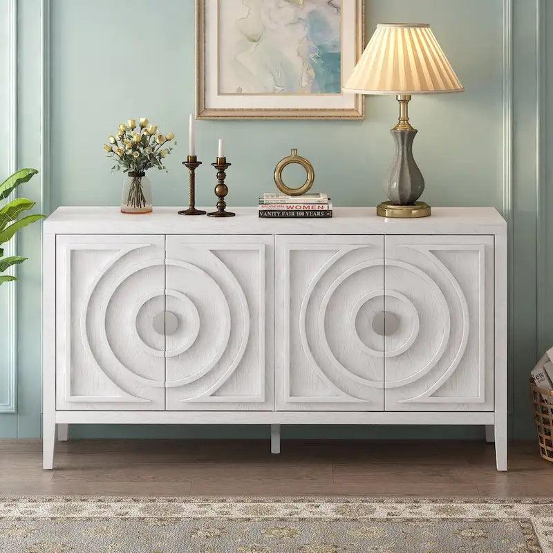 Retro Sideboard with Circular Groove Design Cabinet Doors