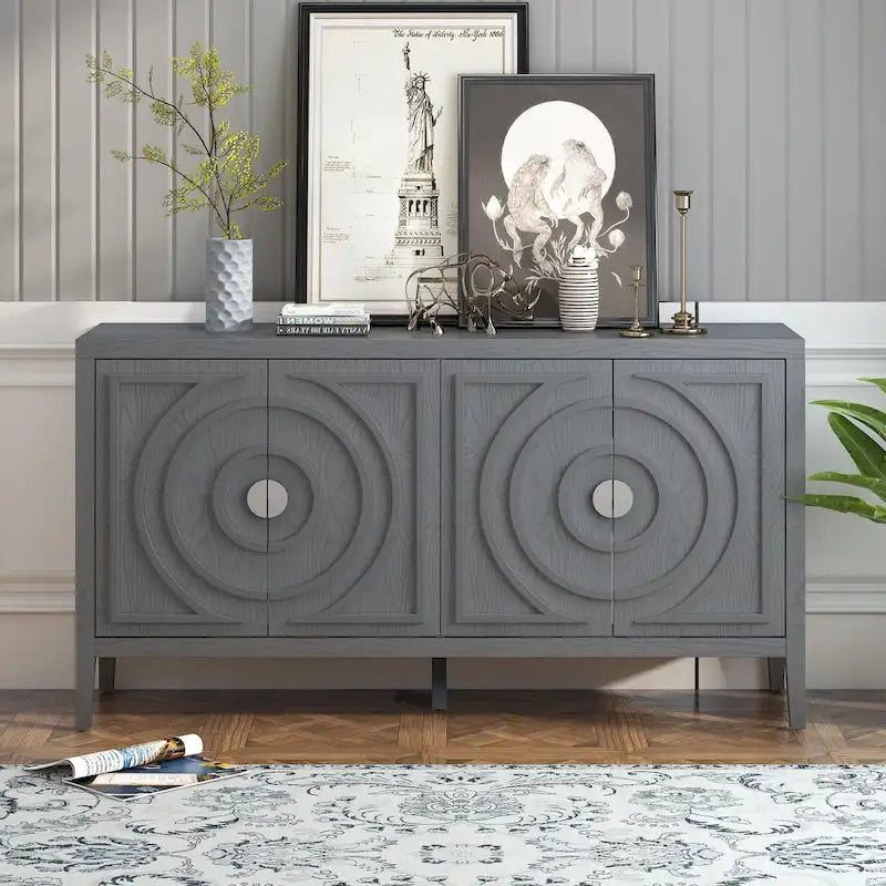 Retro Sideboard with Circular Groove Design Cabinet Doors