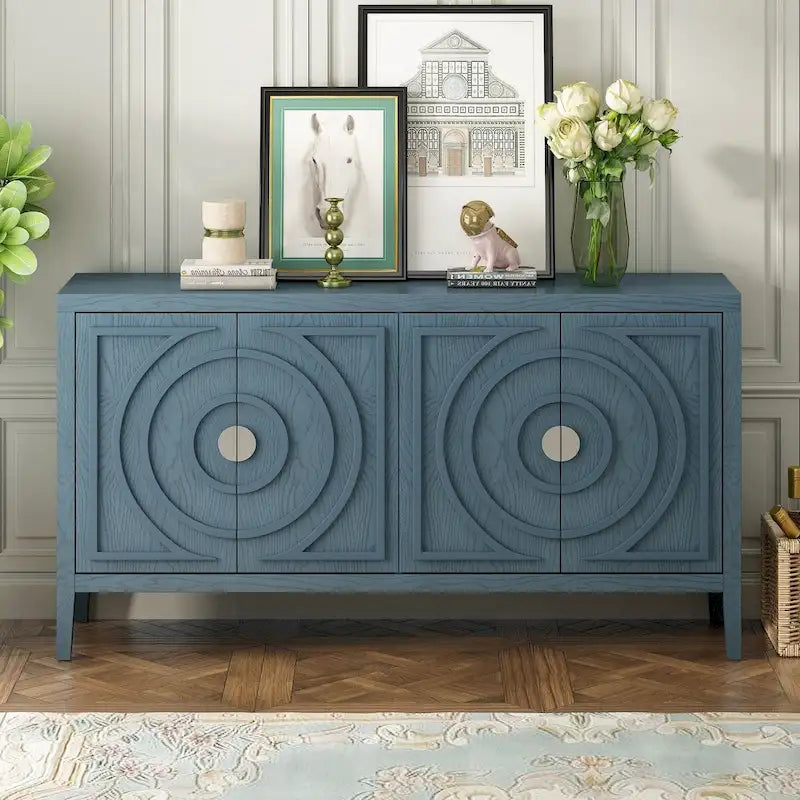 Retro Sideboard with Circular Groove Design Cabinet Doors