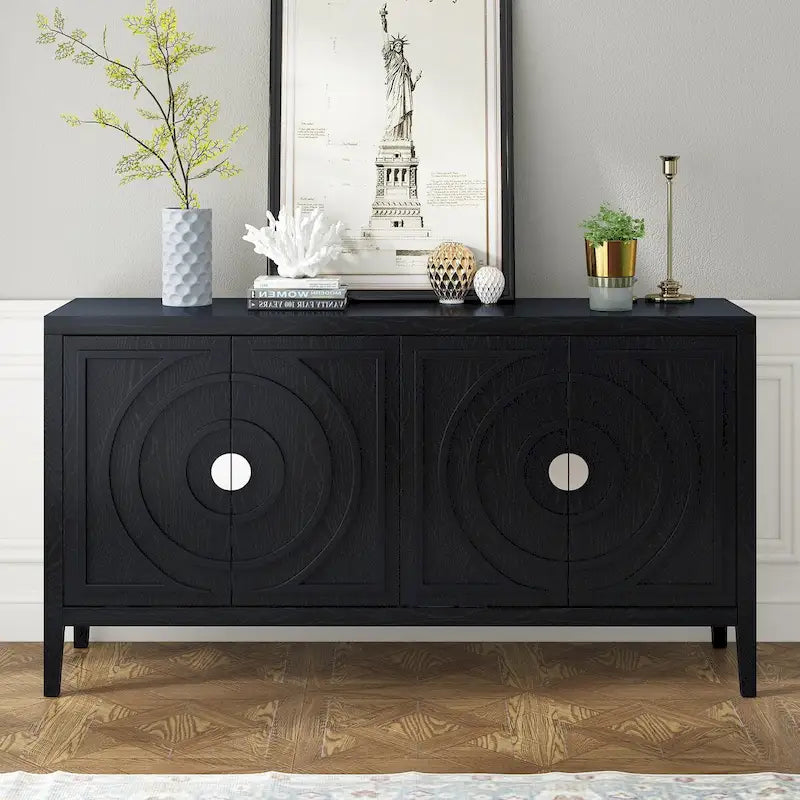 Retro Sideboard with Circular Groove Design Cabinet Doors