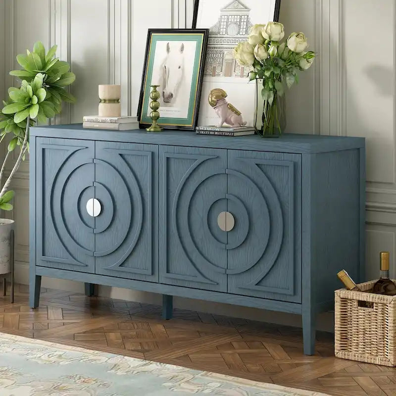 Retro Sideboard with Circular Groove Design Cabinet Doors