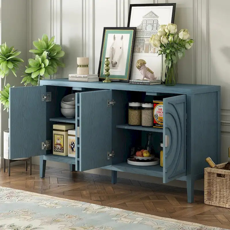 Retro Sideboard with Circular Groove Design Cabinet Doors