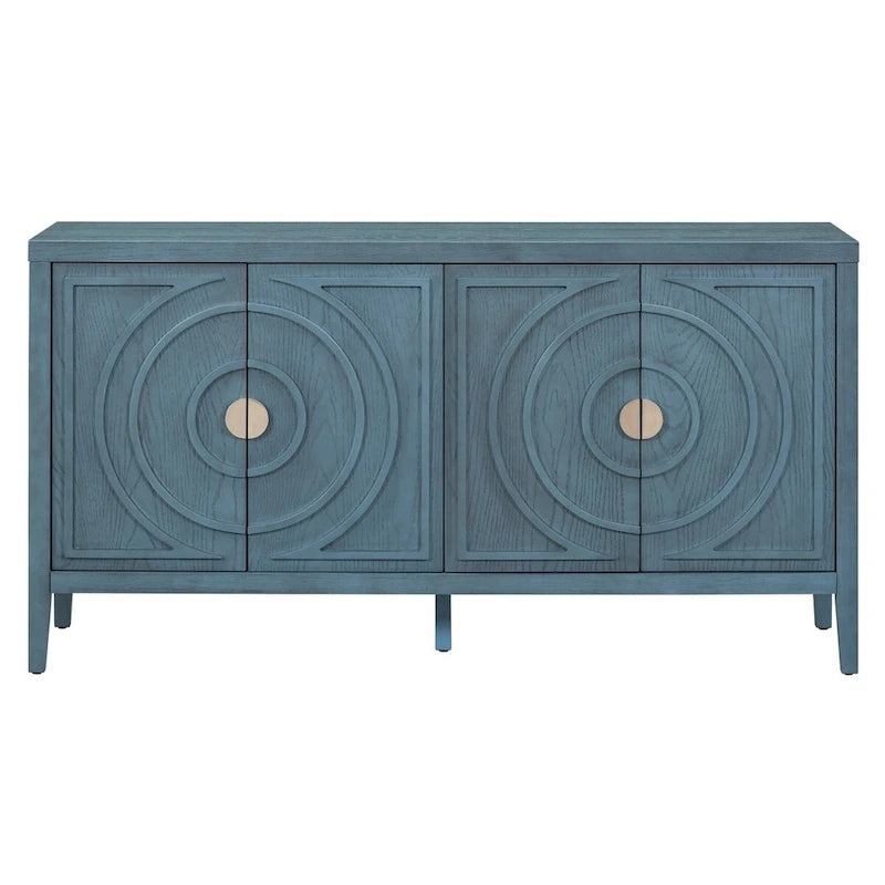 Retro Sideboard with Circular Groove Design Cabinet Doors