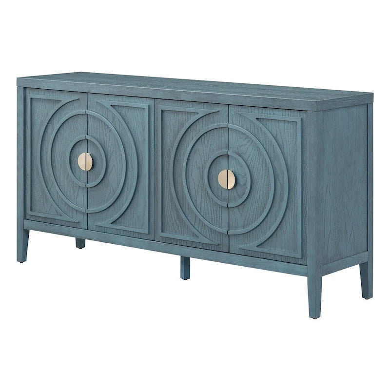 Retro Sideboard with Circular Groove Design Cabinet Doors