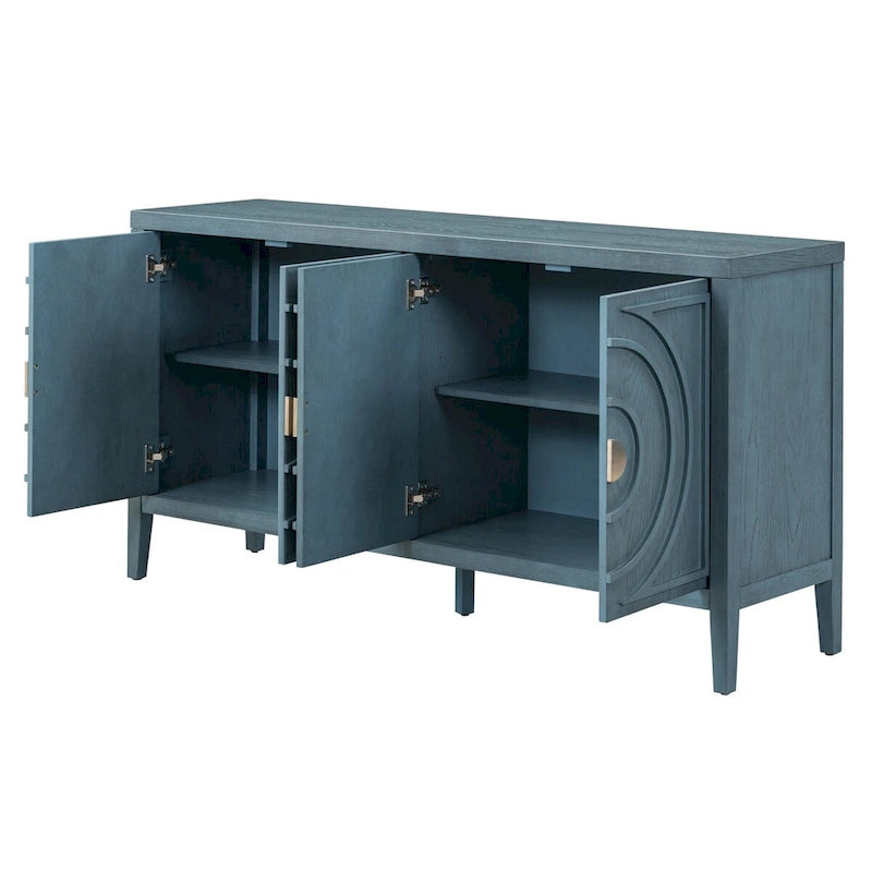 Retro Sideboard with Circular Groove Design Cabinet Doors