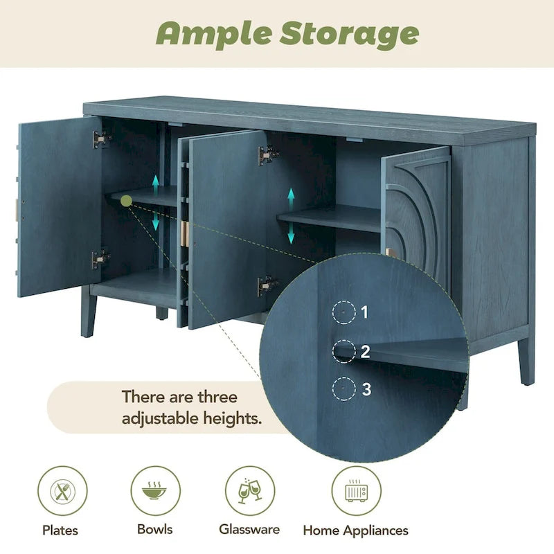 Retro Sideboard with Circular Groove Design Cabinet Doors