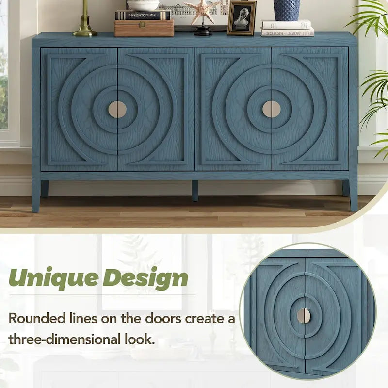 Retro Sideboard with Circular Groove Design Cabinet Doors