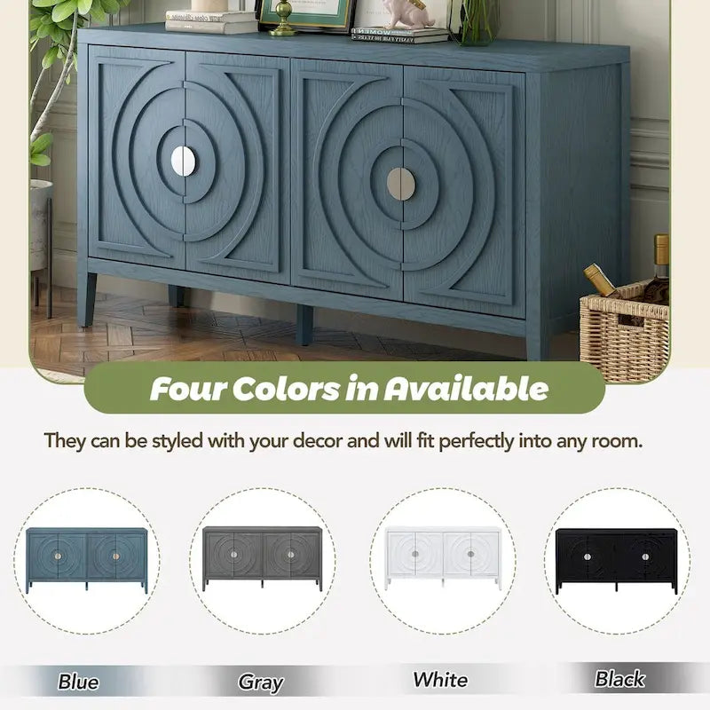 Retro Sideboard with Circular Groove Design Cabinet Doors