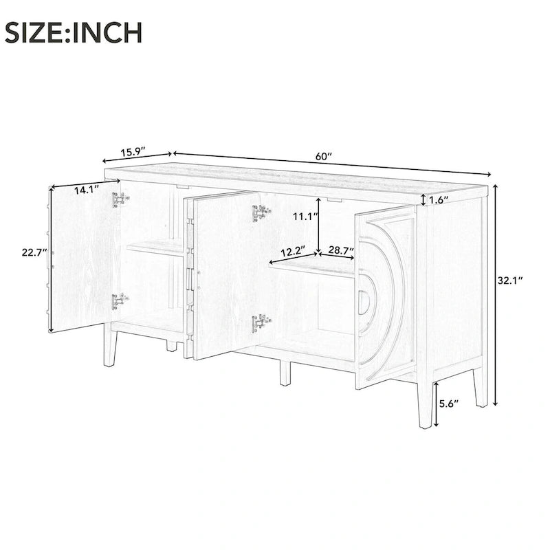 Retro Sideboard with Circular Groove Design Cabinet Doors