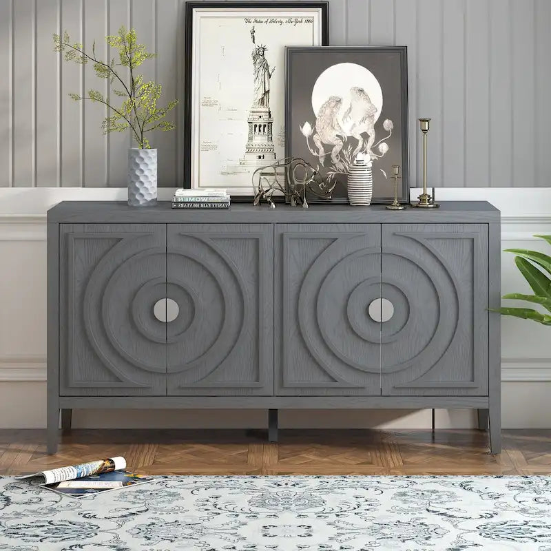 Retro Sideboard with Circular Groove Design Cabinet Doors
