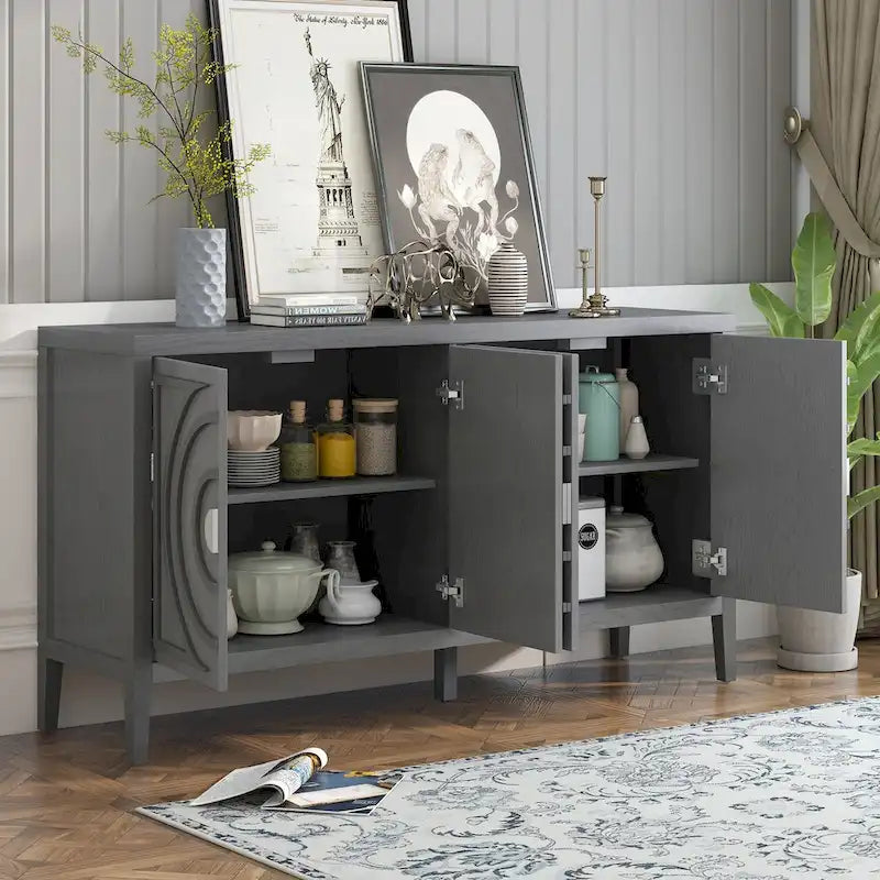 Retro Sideboard with Circular Groove Design Cabinet Doors