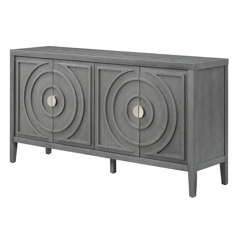 Retro Sideboard with Circular Groove Design Cabinet Doors
