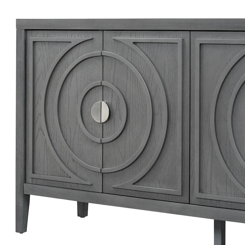 Retro Sideboard with Circular Groove Design Cabinet Doors
