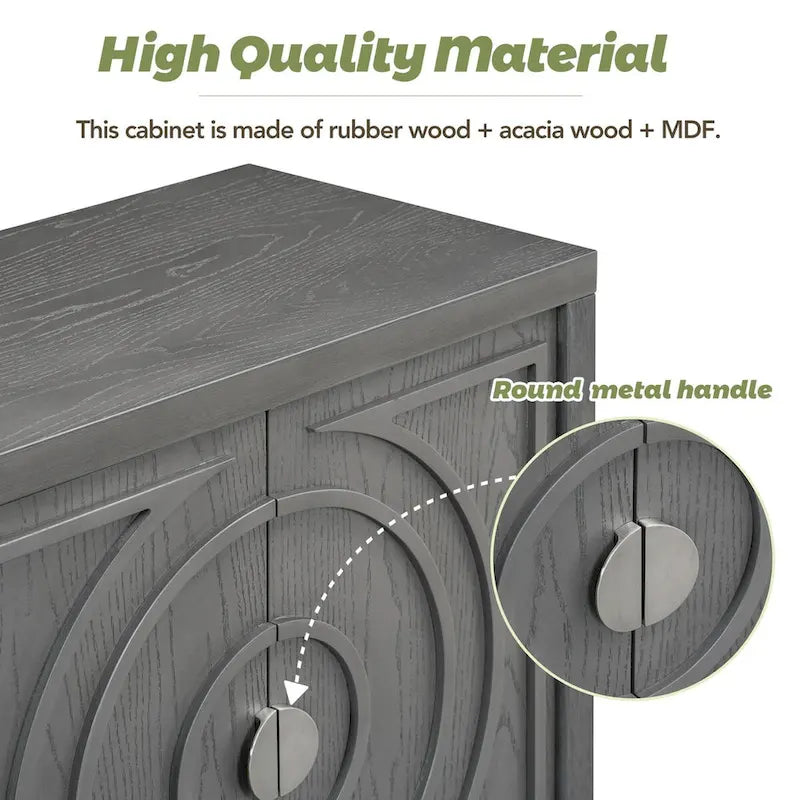 Retro Sideboard with Circular Groove Design Cabinet Doors