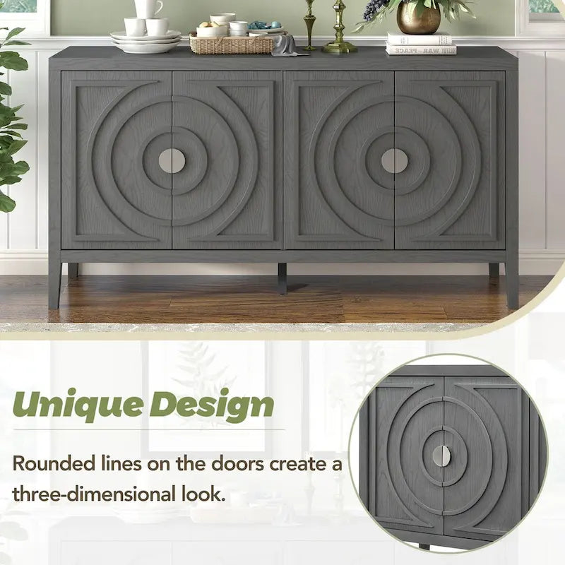 Retro Sideboard with Circular Groove Design Cabinet Doors
