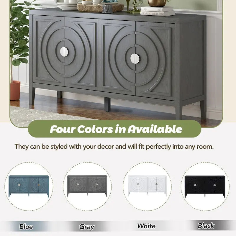 Retro Sideboard with Circular Groove Design Cabinet Doors