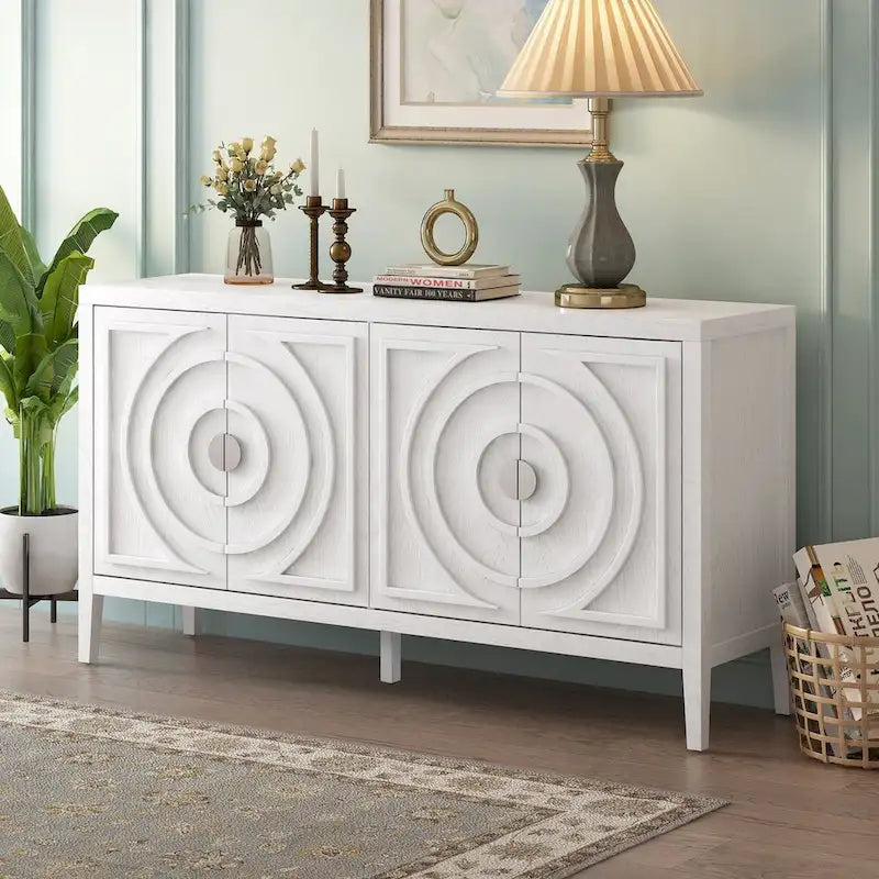 Retro Sideboard with Circular Groove Design Cabinet Doors