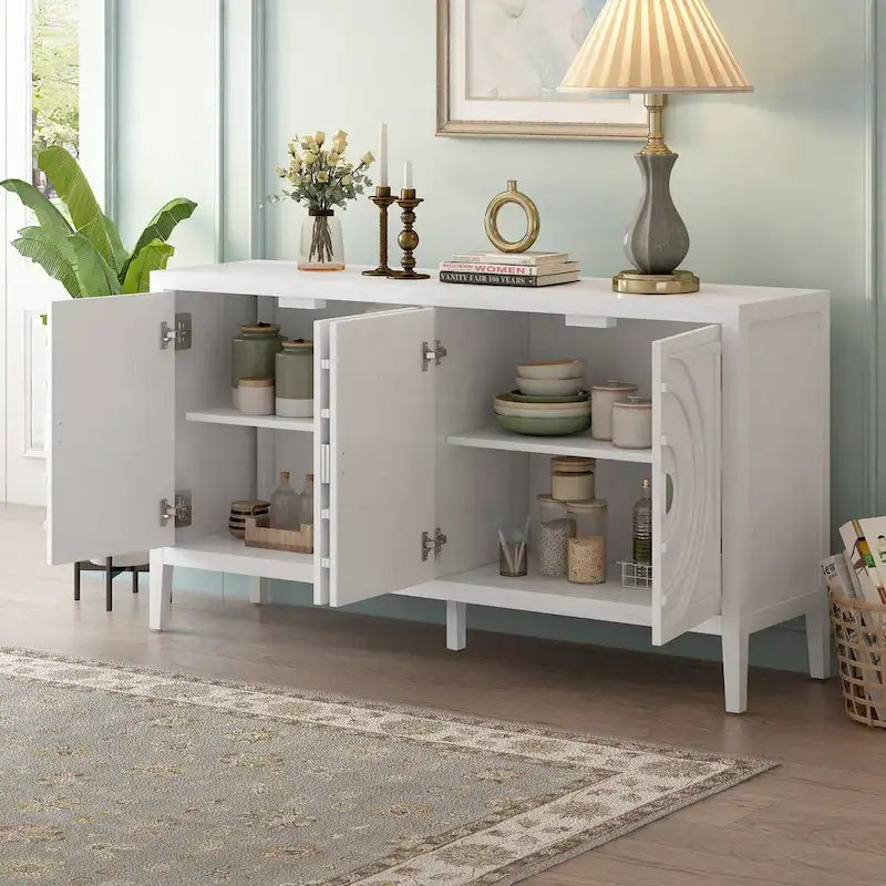Retro Sideboard with Circular Groove Design Cabinet Doors