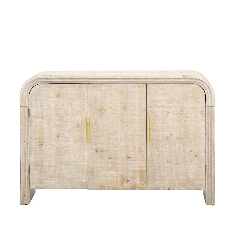 Curved Sideboard with Fir Veneer, Gold Handles and Adjustable Shelves