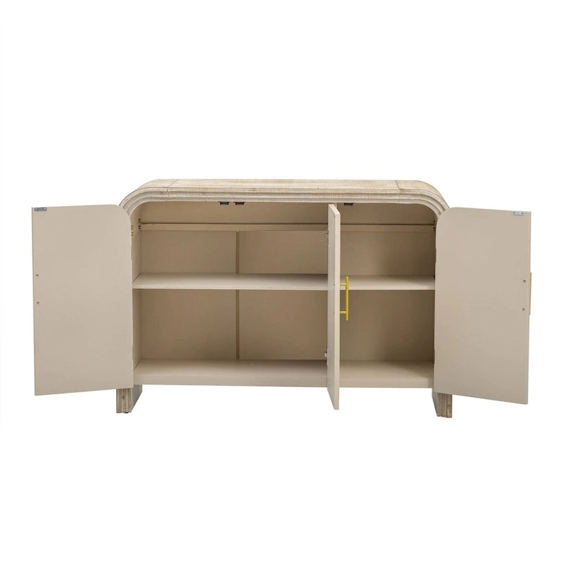 Curved Sideboard with Fir Veneer, Gold Handles and Adjustable Shelves